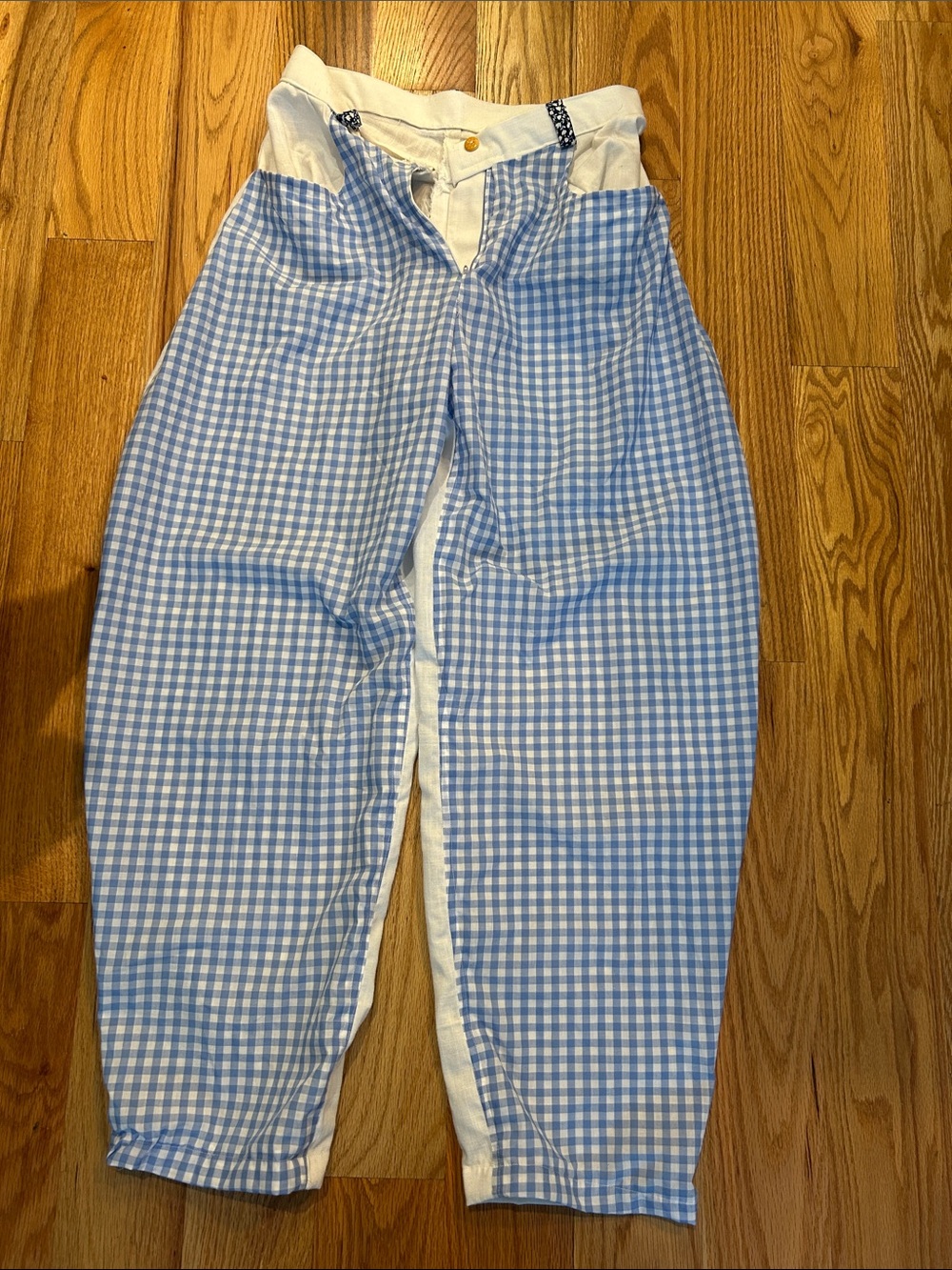 Women’s Handmade Light Blue Gingham Pull-On Pants